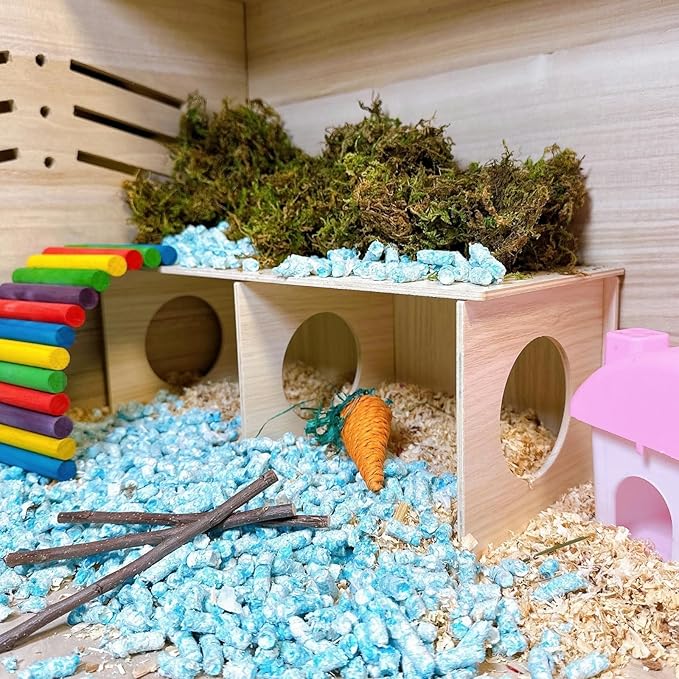 Hamiledyi Wooden Hamsters 2-Chamber Hideout-Tunnel Multi Chamber Exploring Toy Rat Exploring Tunnel Toy for Mice Guinea Pig Hedgehog Squirrel Sugar Glider(XL)