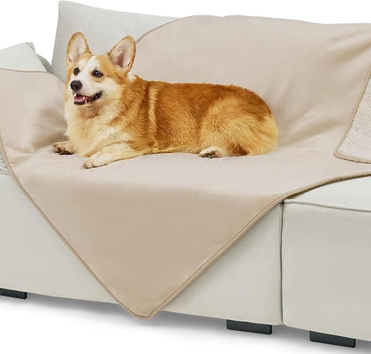 Bedsure Cat Blanket for Indoor Cats - Waterproof Calming Cat Blankets for Couch Protection, Sherpa Fleece Pet Blanket, Soft Plush Reversible Throw Furniture Protector, 50"x40", Cream