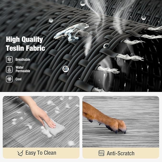 Veehoo Cooling Elevated Dog Bed, XL Raised Pet Cot with Guardrail & Slope Headrest, Durable Breathable Teslin Mesh, Non-Slip Feet, Washable Dog Couch Bed for Indoor & Outdoor, X Large, Black Silver