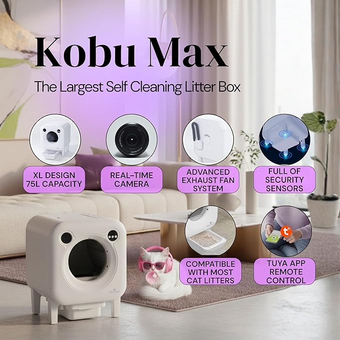 Automatic Litter Box 75L Extra Large Capacity for Multiple Cats - Self-Cleaning Litter Box with Camera, Intelligent Exhaust System, Safety Sensors and App Control for Your Smart Home
