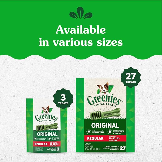 Greenies Original Regular Dental Dog Treats, 3 oz. Pack (3 Treats)