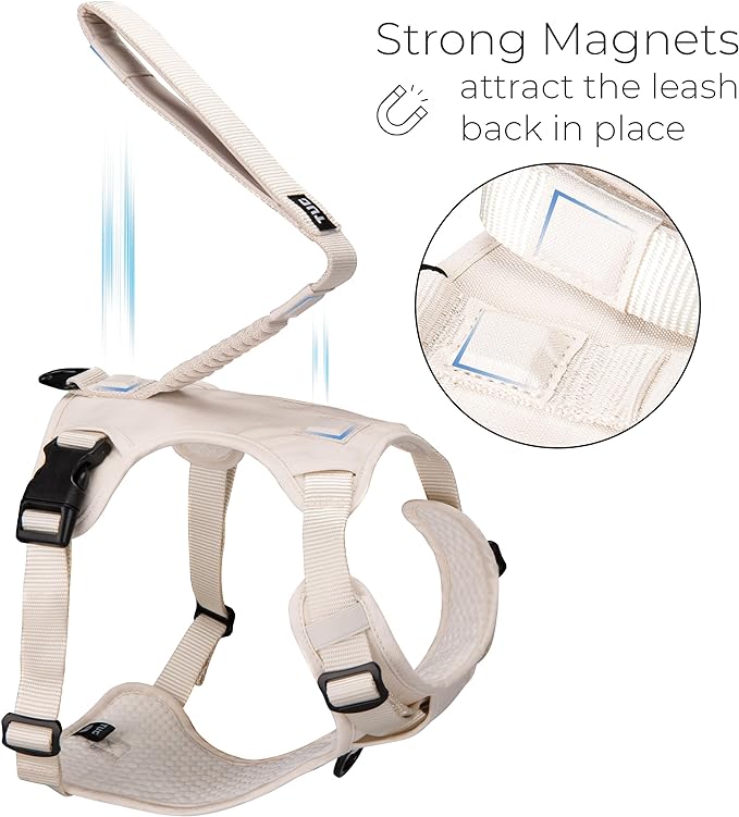 TUG Grab Dog Harness | Integrated Traffic Leash Magnetically Attached for Quick Control (Small/Cream)