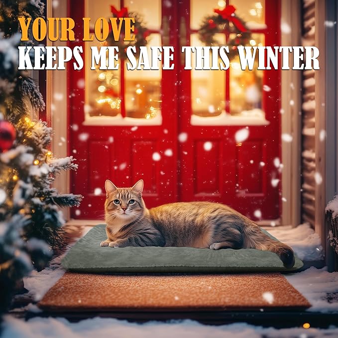 PETNF Outdoor Pet Heating Pad for Cats House Safe Electric Cat Warming Pad Waterproof Heated Cat House for Outside Feral Animal Outdoor Heat Dog Bed Mat 20"X16"