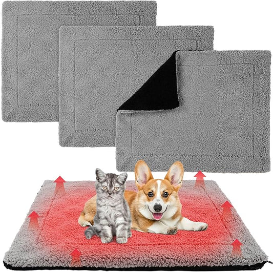 Novabright 3 Pack Self Warming Cat Bed 27x35 Inch Self Heating Dog Mat Reflects Body Heat Extra Warm Thermal Pet Pad Washable Cat Dog Bed for Outdoor Indoor Large Kittens Puppy(Black/Gray)