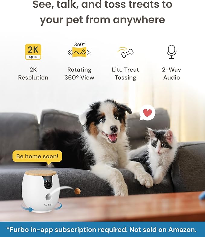 Furbo Mini 360° [Subscription Required] New 2K QHD Pet Camera - Unlock w/Paid Plan: Dog & Cat Safety Alerts, Rotating Treat Toss w/ 2-Way Speaker Smart Cam (Low Risk, 3mo Min. Cancel Anytime)