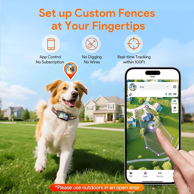 Meowant GPS Wireless Dog Fence System Collar with Training Remote, Free App, Custom GPS Fence(82-7000ft), Beep/Vibration/Correction, Early Alert Band, Waterproof LCD Collar, Dogs 10+Lbs, Outdoor