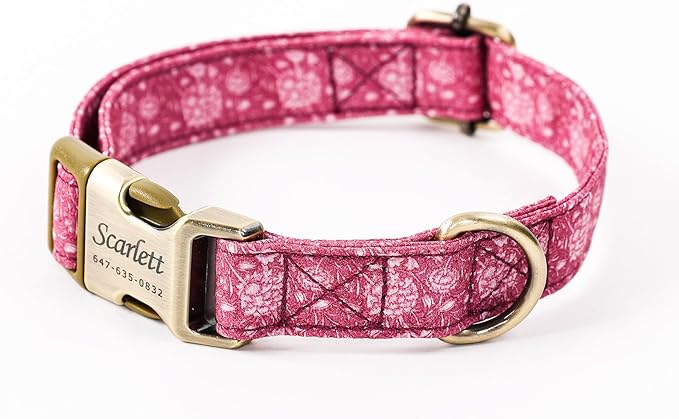 Personalized Dog Collar with Name and Phone Number Engraved,Adjustable Custom Puppy Collar,Organic Cotton Pet Collar for Small Medium Large Boy Girl Dogs