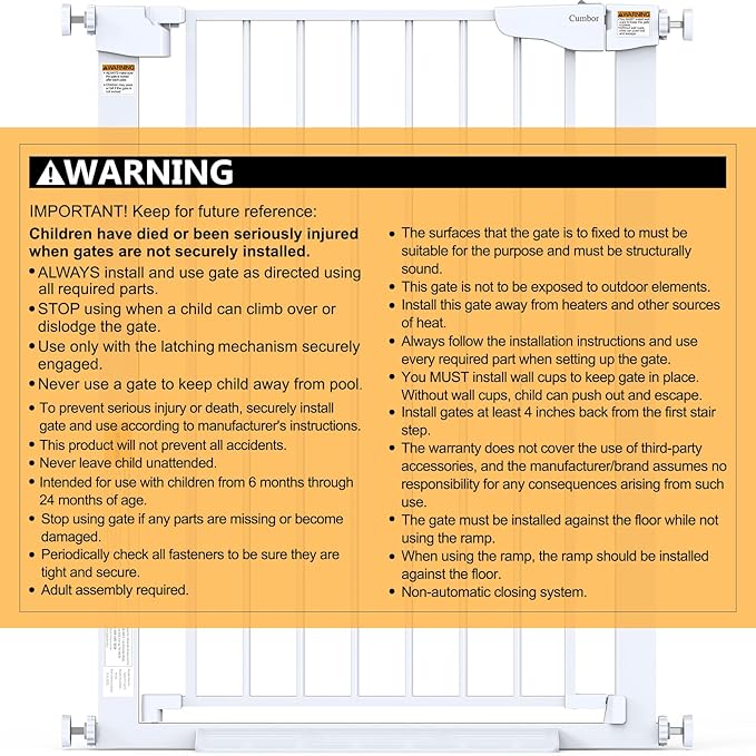 Cumbor 36" Extra Tall Baby Gate for Dogs and Kids with Wide 2-Way Door, 29.7"- 46" Width, and Auto Close Personal Safety for Babies and Pets, Fits Doorways, Stairs, and Entryways, White