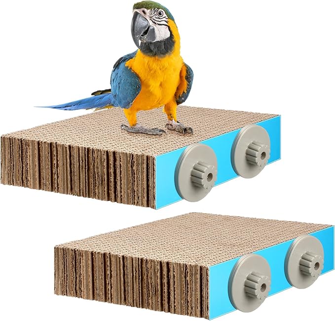 Skyygemm 2 Pieces Bird Chew Toy Parrot Cage Perch Cardboard Platform Bird Paw Grinding Stand Parrot Cage Playground for Macaws, Small Parakeets, Conures, Budgies, Finches Conure Cockatiel (Medium)