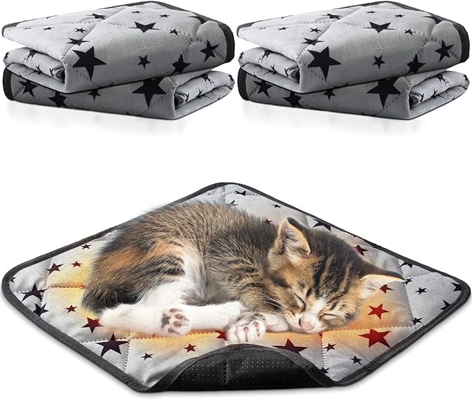 Namalu 4 Pack Self Warming Cat Bed Self Heating Cat Mat Star Pattern Soft Dog Crate Pad Thermal Pet Mat Anti Slip Kennel Dog Washable Warming Bed for Outdoor Indoor(12 x 12 Inch,Gray)