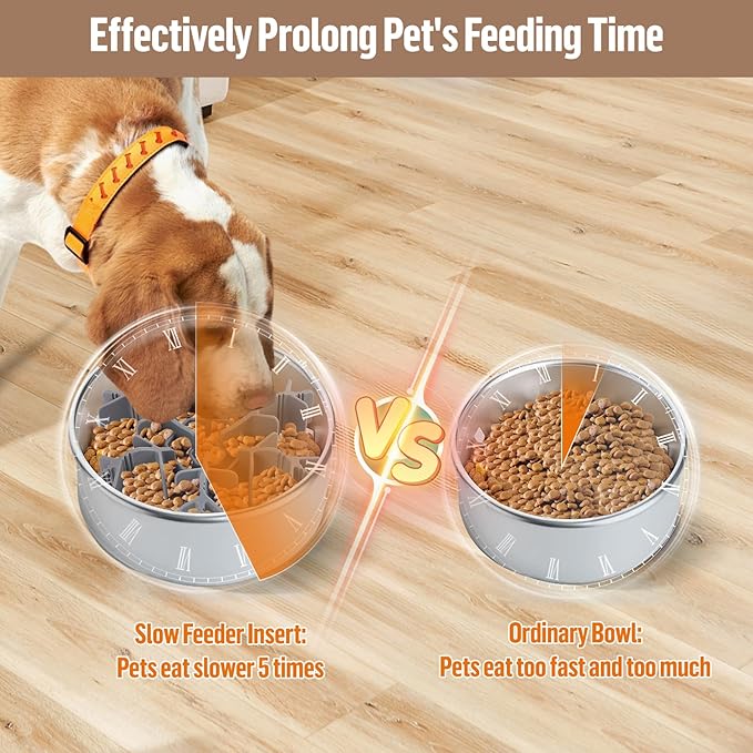 Slow Feeder Insert for Dog Bowl, Cuttable Dog Slow Feeding Insert with 8 Upgraded Large Suction Cups, Adjustable Length 4.7-7, Fits Small Medium Dogs (Grey)