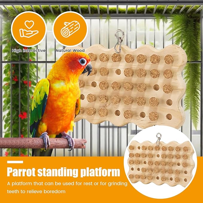 Wooden Bird Chew Toy, Parrot Biting Toys, Foraging Training, Relieve Boredom & Anxiety, Bird Cage Accessories, for Small Parakeets, Conures, Macaws, Budgies, Finches, JPD D
