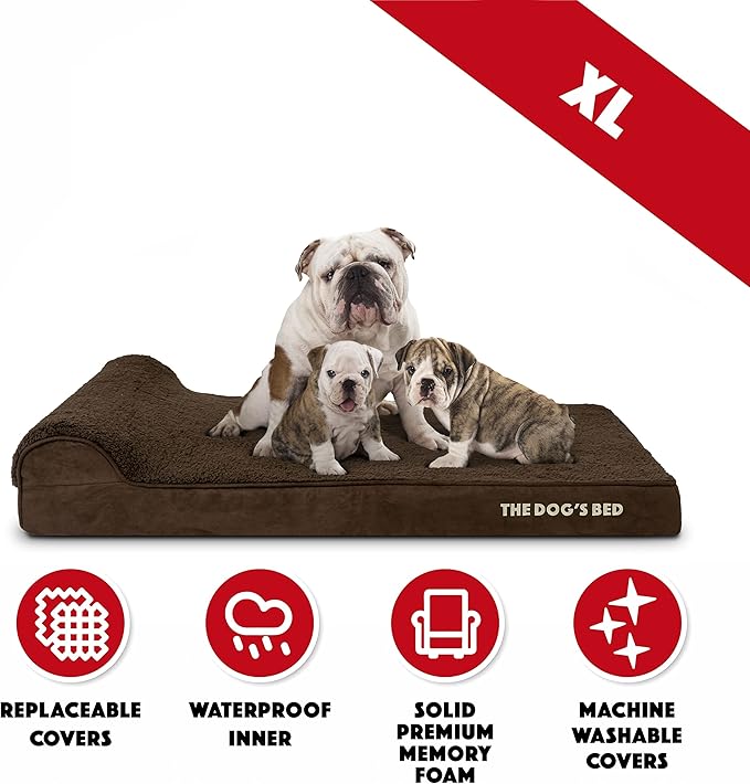 The Dog’s Bed Orthopedic Headrest Dog Bed XL Brown Plush, Memory Foam, Pain Relief for Arthritis, Hip & Elbow Dysplasia, Post Surgery, Lameness, Waterproof Washable Cover