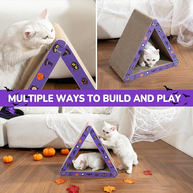 CATISM Cat Scratcher Foldable,Triangle Cat Scratching Board,6 Usable Sides Cat Scratchers for Indoor Cats,Durable Recyclable Cat Scratcher Cardboard Vertical, Orange (Pack of 3) (Purple)