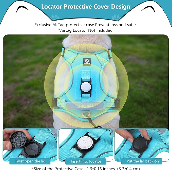 No Pull Harness with Tracker Tag Holder for Small Dogs,Adjustable Escape-Proof, No Choke and Reflective Vest with Handle for Easy Control Comfortable Vest Harness for Training Walking Hiking, Blue S