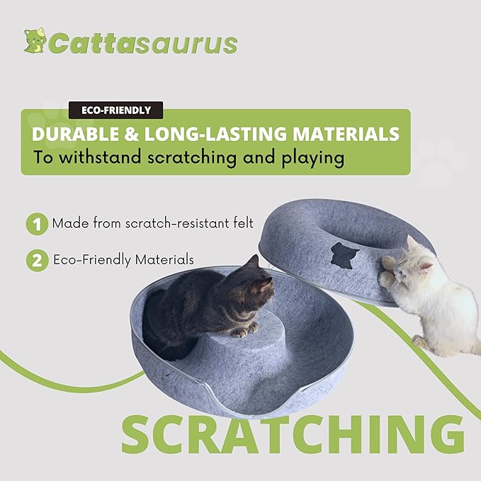 Cattasaurus Peekaboo Cat Cave Donut for Multiple & Large Cats up to 30-45 lbs, 3-in-1 Self Warming Cat Bed, Tunnel & Scratcher for Indoor Cats, Washable & Detachable Small Dog Bed (Pink, Large)
