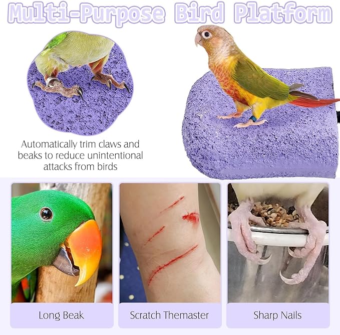 PINVNBY 5 Pack Bird Perch Resin Bird Beak Grinding Stone Parrot Cage Stand Platform Foot Claws Trimmer Chew Toy Cage Accessories for Budgie Cockatiel Conure Lovebird Finch (Purple)