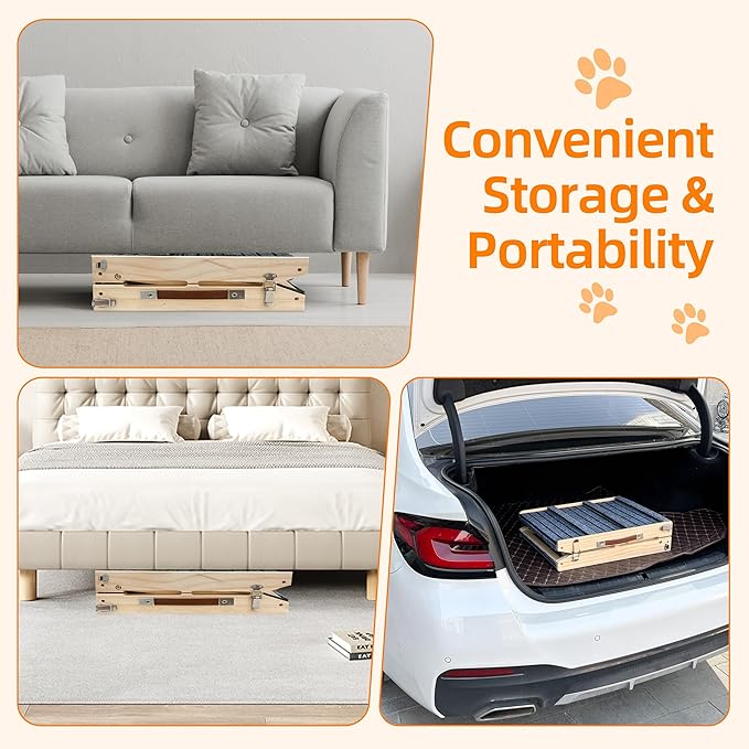 Dog Ramp for Bed-Non-Slip - Extra Wide Pet Ramp for Small Large Dogs to Get on Couch Car Wooden Foldable Dog Ramp Seamlessly Connects Platform -Hold up to 110 Pound-Adjustable, Foldable (S)