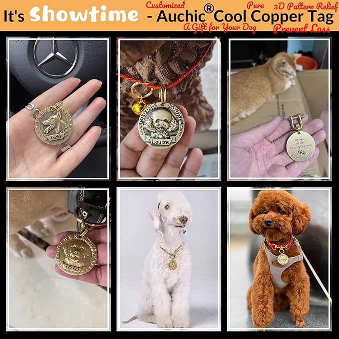 Vintage Pure Copper Pet ID Tags,Personalized Dog Tags,Three-Dimensional Relief Pet Pattern,Lettering on The Front and Back,Custom Pet Tags (B15-Japanese Akita)