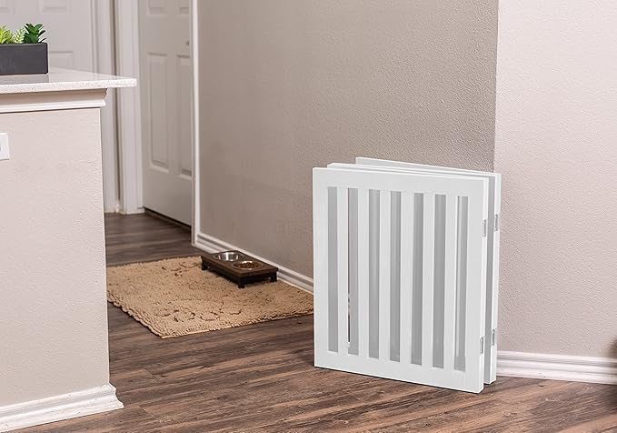 INTERNET'S BEST Dog Gate Indoor Freestanding Pet Barrier, Folding Wood Dog Fence, Extra Wide Doorway Puppy Gate, Indoor Animal Privacy Panel, Wooden Cat Fence - 4 Panel - 24", White