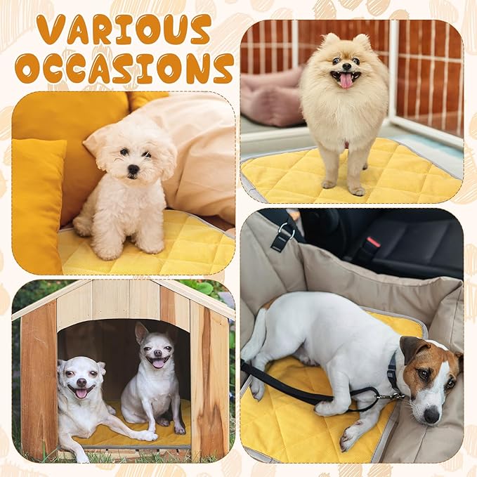 Novabright 4 Pack Self Warming Cat Bed Cat Dog Heating Pad Soft Warm Thermal Mat with Anti-Slip Bottom Dog Crate Pad for Outdoor Indoor Small Dogs Kittens(Turmeric Color,15.7 x 19.6 Inches)