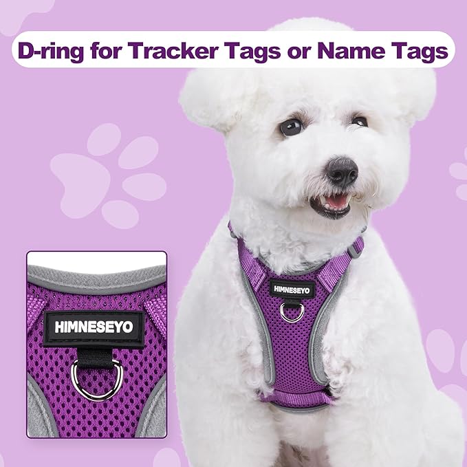 Small Dog Harness and Leash Set, No Pull Adjustable Pet Harness for Small Dogs, Breathable Mesh Rflective Dog Vest Harness (Purple, M)