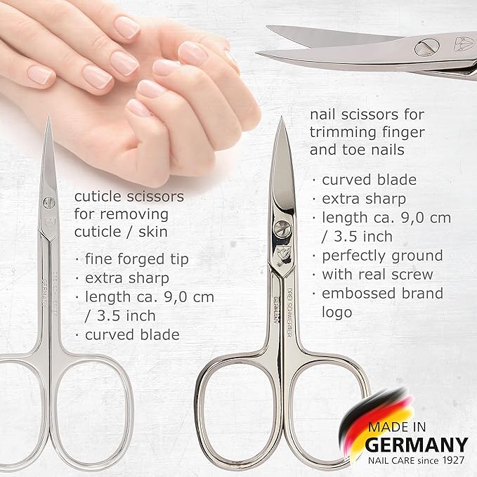 Swords Germany - brand quality 8 piece manicure pedicure grooming kit set for professional nail care genuine leather case white - Made in Germany