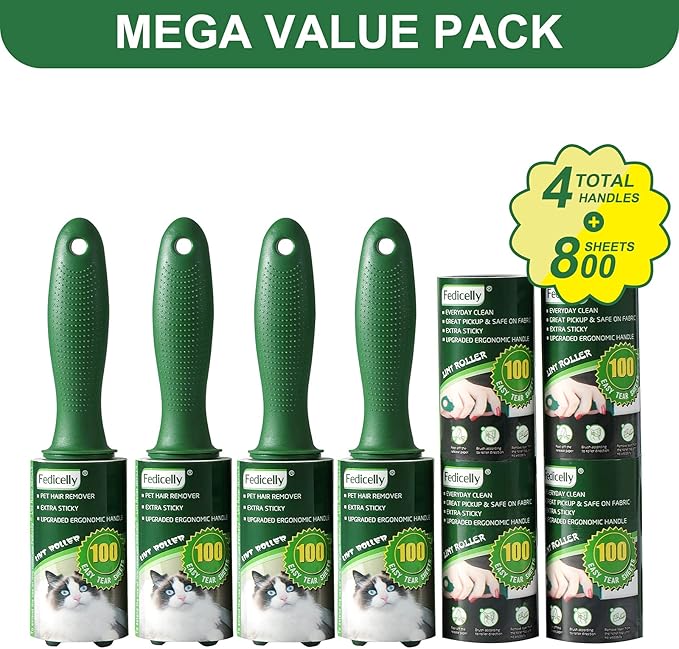 Fedicelly Lint Rollers Pet Hair Extra Sticky Clothes,Cat Dog Hair Remover Laundry Furniture Carpet,Total 800 Sheets Lint Remover Brush for Couch