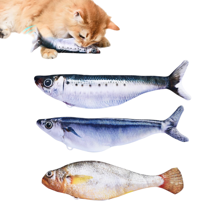 Petgravity Bite-Sized Realistic Flopping Fish Cat Toys, 3 Pack, Interactive Cat Toys for All Breeds, Tap-Activated 3 Flapping Mode, Sardine/Saury/Yellow Croaker, 7.1 Inches, with Catnip, Rechargeable