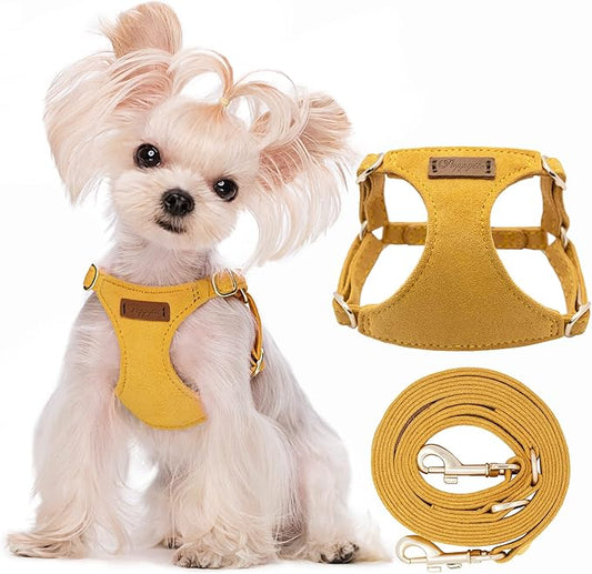 Puppytie No Pull xs Dog Harness with Multifunction Dog Leash,Soft Adjustable No Choke Escape Proof Pet Harness Vest,Yellow,XS