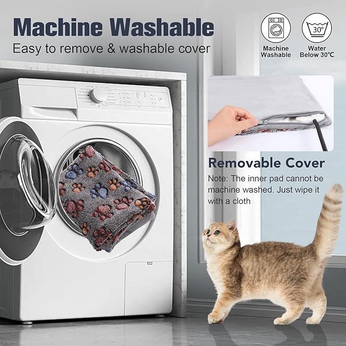 Newget Cat Heating Pad, Waterproof Pet Heating Pad for Cats Dog Indoor, 11 Adjustable Temperature Cat Warming Bed Mat with Timer, Indoor Heated Bed with Chew Resistant Cord (S: 18'' L X 18W '')