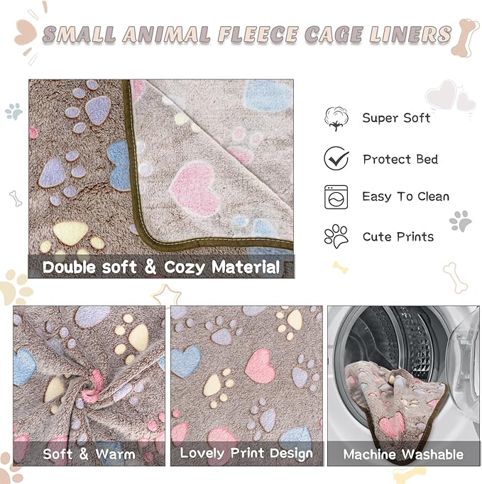 8 Pack Guinea Pig Cage Liner, Washable Guinea Pig Fleece Blankets Beding Accessories, Flannel Throw Warm Sleep Mat, Pet Pee Pads for Small Animal Hamster Rabbit Puppy Cat (Dark Color, 24x16 Inch)