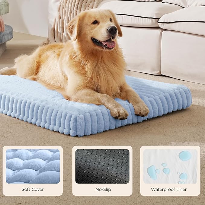 Orthopedic Dog Bed for Large Dog, Waterproof Pet Bed,Non-Slip Bottom and Egg-Crate Foam with Removable Washable Cover Crate Bed,Blue,36"x27"x3"