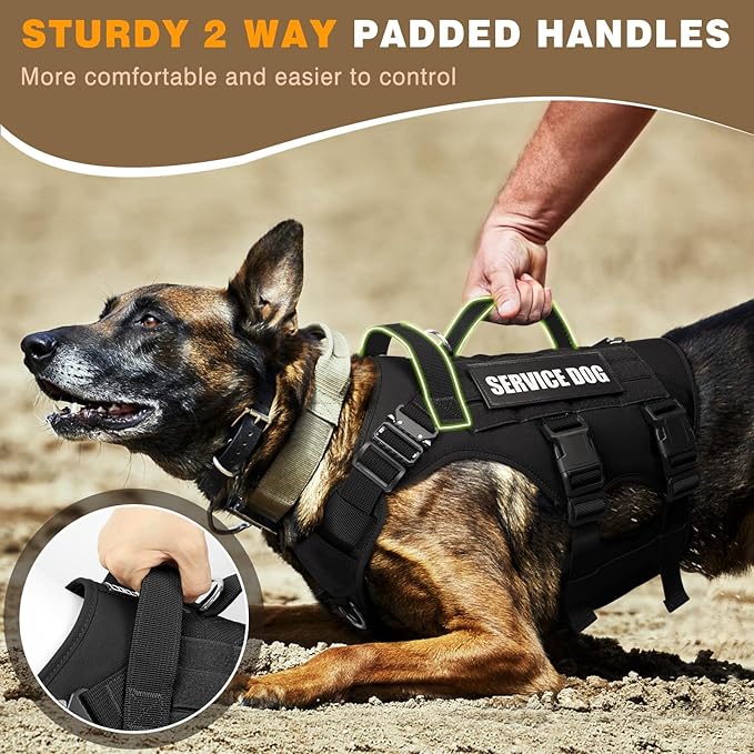 WINSEE Service Dog Vest Harness for Medium Dog, Tactical Working MOLLE Vest with 10 Pet Patches, No Pull Heavy Duty Harness for Training Walking