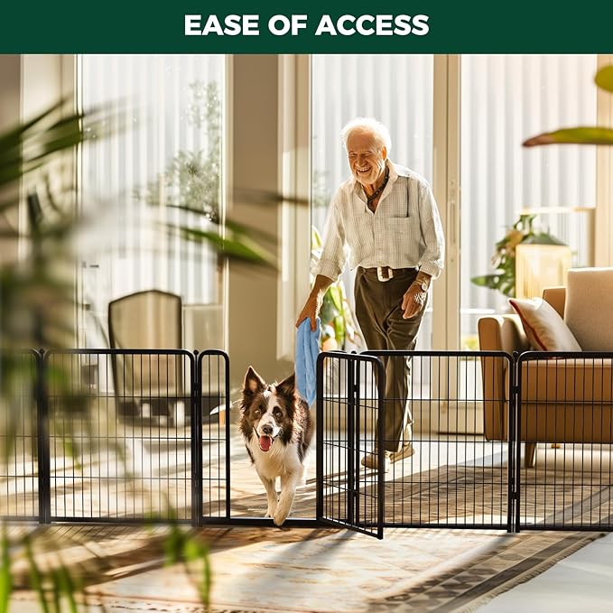 FXW Dog Gate Extra Wide Designed for Indoor Use, Adjustable Width Up to 55-inch Wide (32" H 2 Wire Panels for Small and Medium Dogs), Black