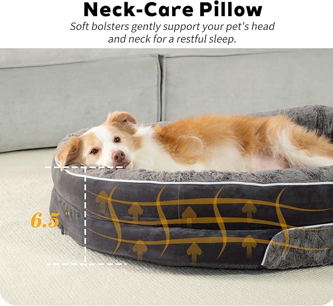 Orthopedic Dog Bed Couch for Large Sized Pets with Egg Foam Support, Four-Sided Bolster Cushions, Soft Tear-Resistant Fabric, and Removable Machine Washable Plush Cover