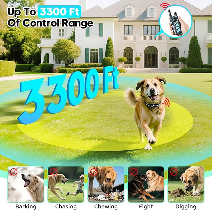 Dog Shock Collar with Remote-3300 Feet & IPX7 Waterproof Dog Training Collar -Beeper, Vibration, Safe Shock for 7-120lbs Large, Medium, Small Dogs, with Keypad Lock, Rechargeable Bark Collar（2Dogs