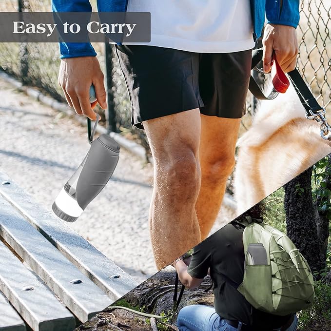 Upgraded Dog Water Bottle, Portable Dog Cat Puppy Pet Water Dispenser Feeder with Drinking Cup and Food Container Leak Proof for Outdoor Walking, Travel, Hiking 12OZ Grey