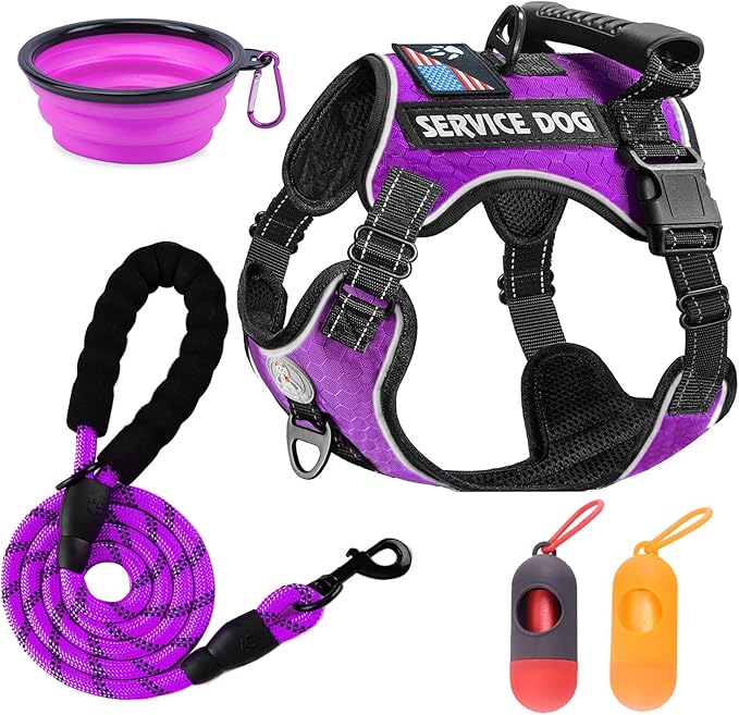 Cymiler Service Dog Vest,No-Pull Dog Harness and Leash Set,Adjustable Oxford Reflective Service Dog Vest Harness with Handle for Outdoor Walking Training,Easy Control for Small Medium Large Dogs