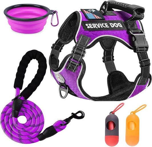 Cymiler Service Dog Vest,No-Pull Dog Harness and Leash Set,Adjustable Oxford Reflective Service Dog Vest Harness with Handle for Outdoor Walking Training,Easy Control for Small Medium Large Dogs