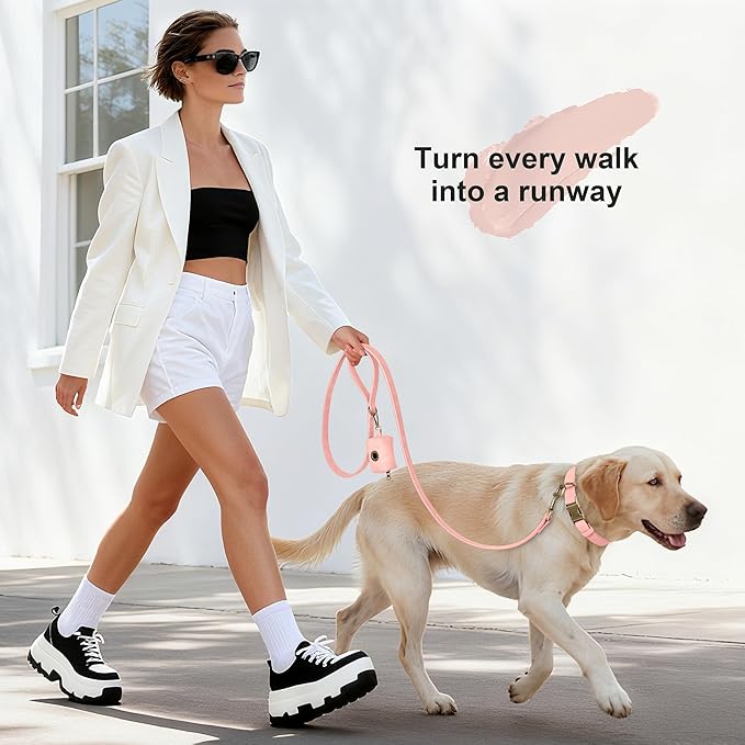 Didog Soft PU Leather Dog Collar, Stylish Quick Released Dog Collars for Large Dogs, Easy Clean Adjustable Pet Collar for Daily Walking, Pink, XL Fit 17-27" Neck