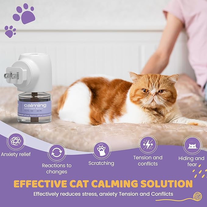 Cat Calming Diffuser Refills – Long-Lasting 30-Day Formula, Cat Pheromones Calming Diffuser for Stress Relief, Relaxation, and Anxiety Reduction, Easy to Use – (3 Diffusers + 3 Refills)