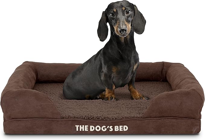 The Dog’s Bed Orthopedic Dog Bed Medium Brown Plush, Premium Memory Foam, Pain Relief: Arthritis, Hip & Elbow Dysplasia, Post Surgery, Lameness, Waterproof Washable Cover, Veterinary Approved