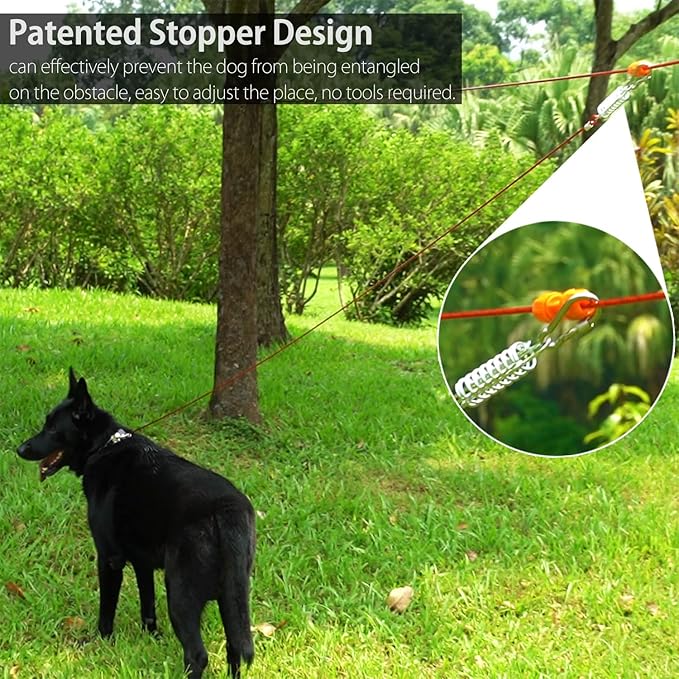 Heavy Duty Aerial Dog Tie Out Trolley System for Small to Large Dogs - Dog Run Cable 100ft /75ft Zipline with 10ft Runner Cable Great for Yard Camping Outdoor (Red, 100 ft for Two Dogs up to 300 lbs)