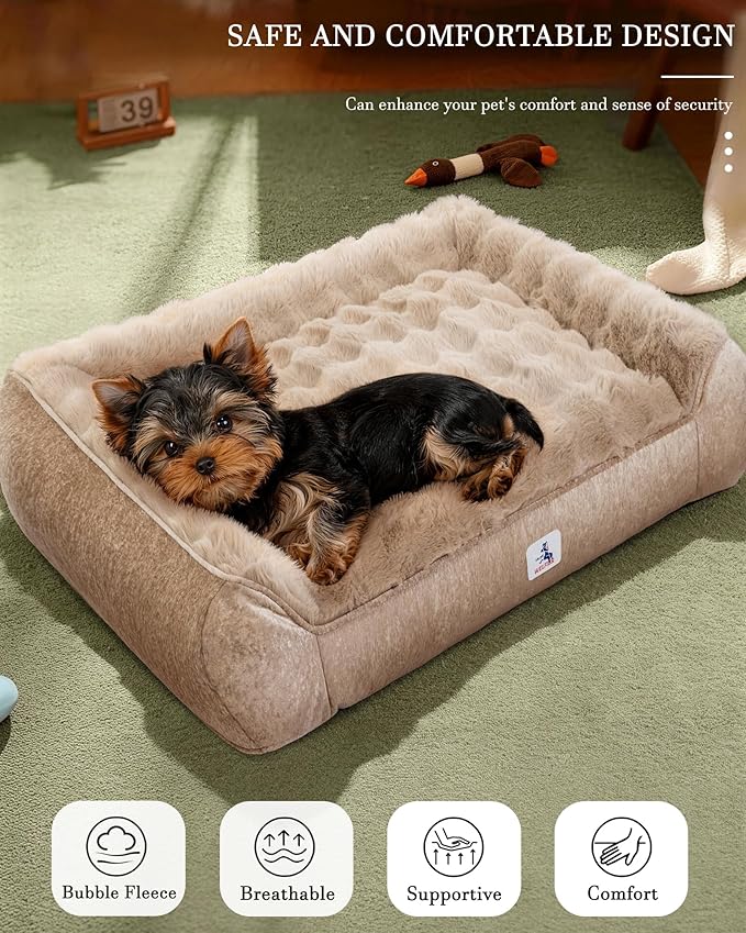 Orthopedic Dogs Bed Medium Size Dog, Comfort Pet Couch with Sides, Non-Slip Bottom, Supportive Foam Medium Dog Beds with Washable Removable Cover, Brown, 35"