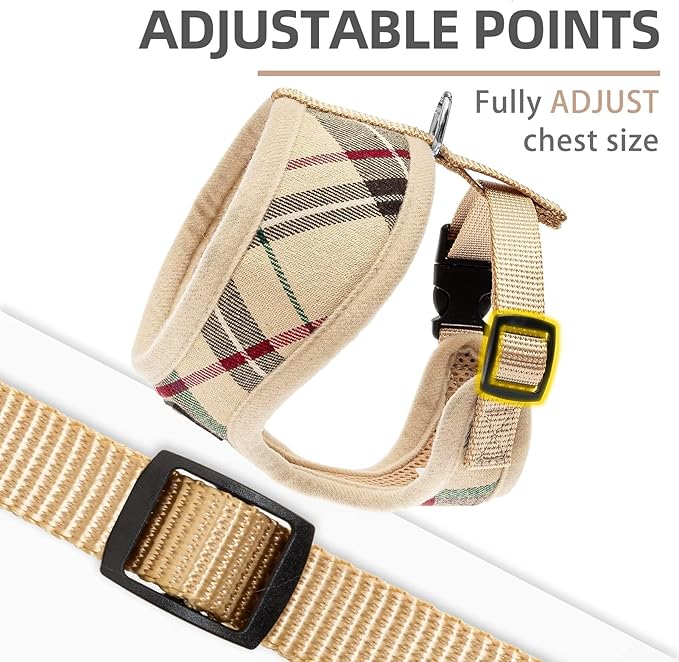 PUPTECK Soft Mesh Dog Harness and Leash Set Pet Puppy Cat Comfort Padded Vest No Pull Harnesses, Beige, L