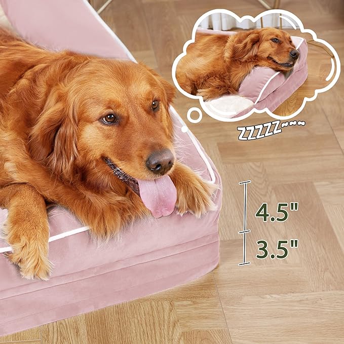 Orthopedic Dog Beds for Extra Large Dogs, Waterproof Egg Crate Foam XL Dog Bed with Sides 45x35Inch, Big Dogs Couch Beds with Removable Washable Cover and Nonskid Bottom, Pink