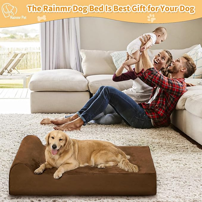 Orthopedic Dog Beds for Large Dogs, 7" Memory Foam Dog Beds with Waterproof Liner, Chew Proof Microsuede Cover, Removable and Washable, Nonskid Bottom, 52"x36"x7" XL Chocolate