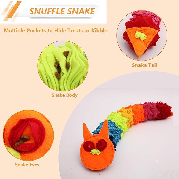 Snuffle Ball Rainbow Snuffle Snake Puzzle Toy for Dogs Puppy Treat Dispensing Toys Foraging Snuffle Mat Interactive Slow Feeder Dog Toys for Any Size