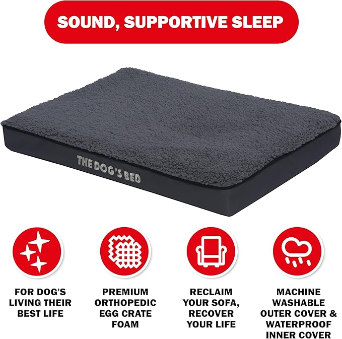The Dog’s Bed Orthopedic Dog Bed, Medium Grey Plush, Waterproof, Supportive Dog Bed with Washable Replaceable Covers, Veterinary Approved